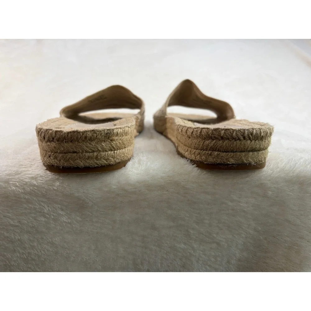 Tory Burch Beige Woven Ribbon Logo Espadrille Slide Sandals Womens 7 Excellent